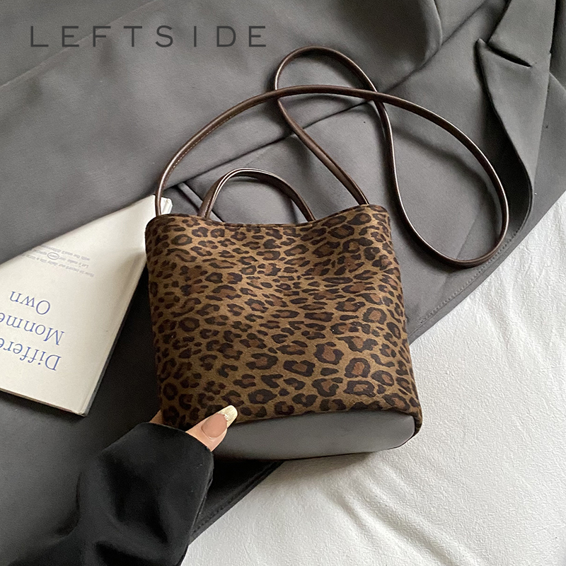 Bucket Bag Suede - LEFTSIDE Design PU suede Leopard Shoulder