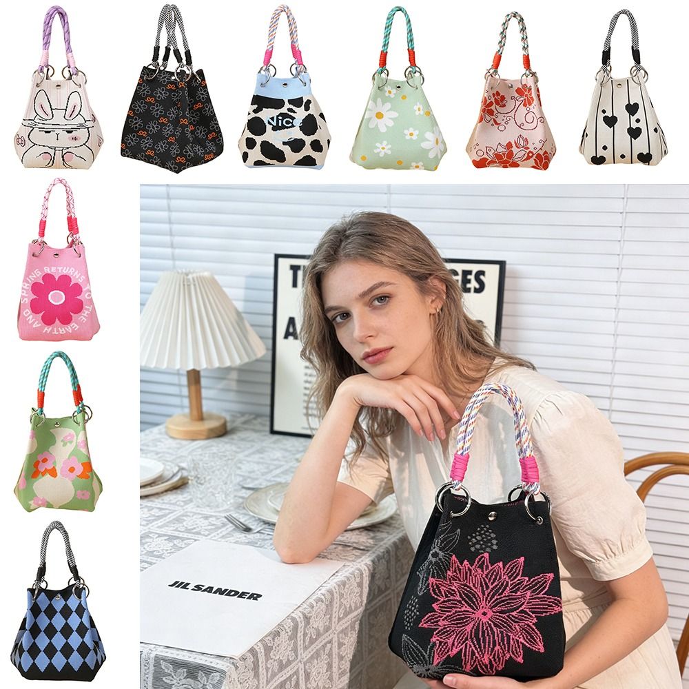 Bucket Bag Suede - Portable Cartoon Knitted Bucket Bag Handmade