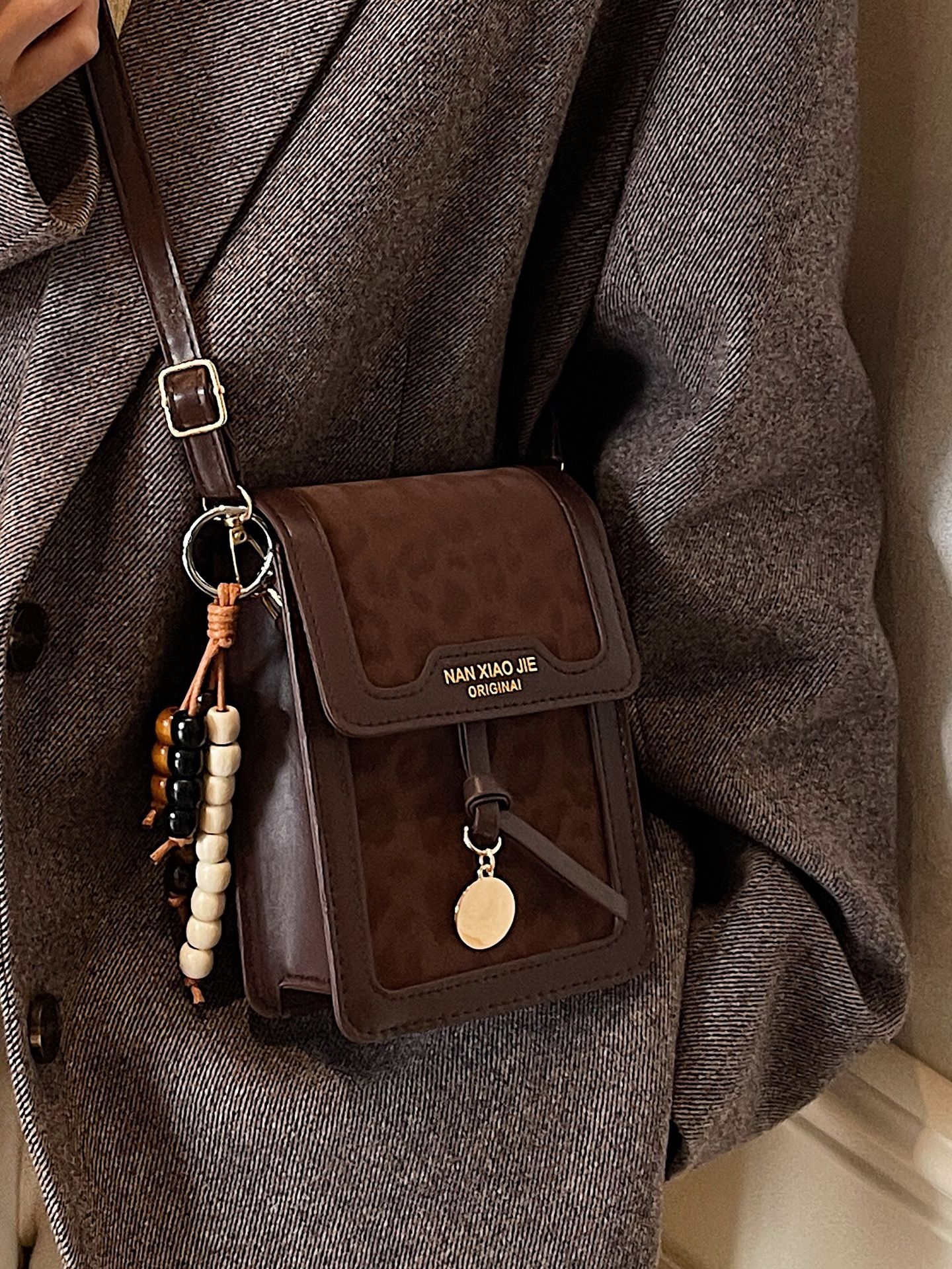 Bucket Bag Suede - Cell Phone Crossbody Bag for Women
