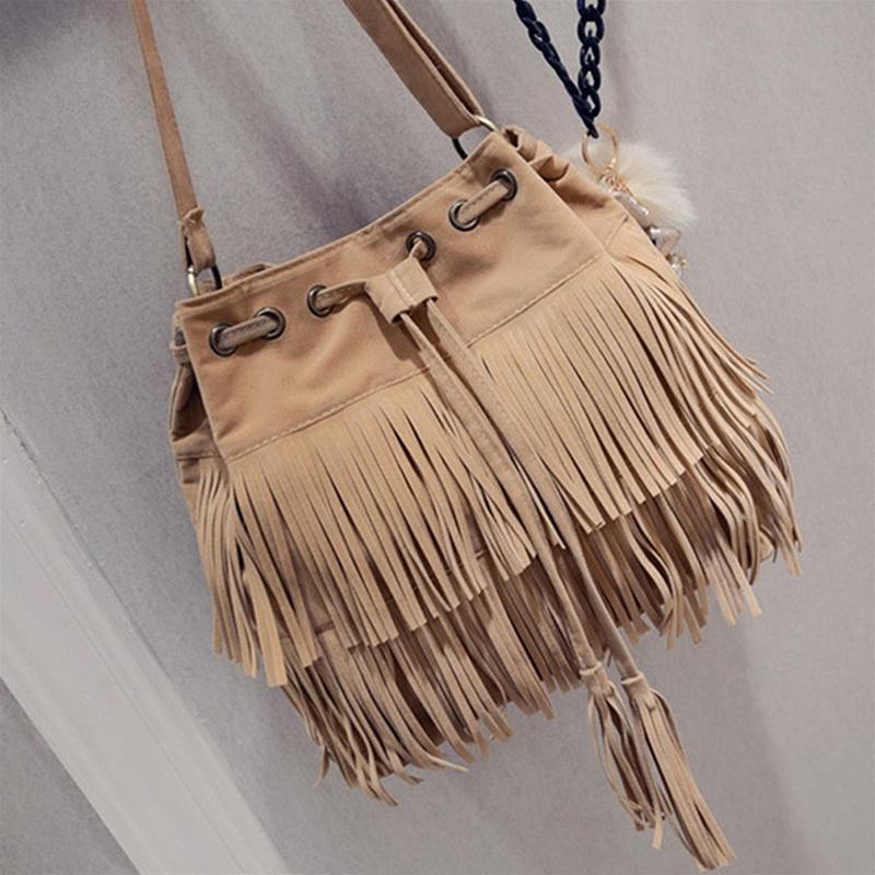 Suede Fringe Women Messenger B - Bucket Bag Suede 리뷰 및 가격