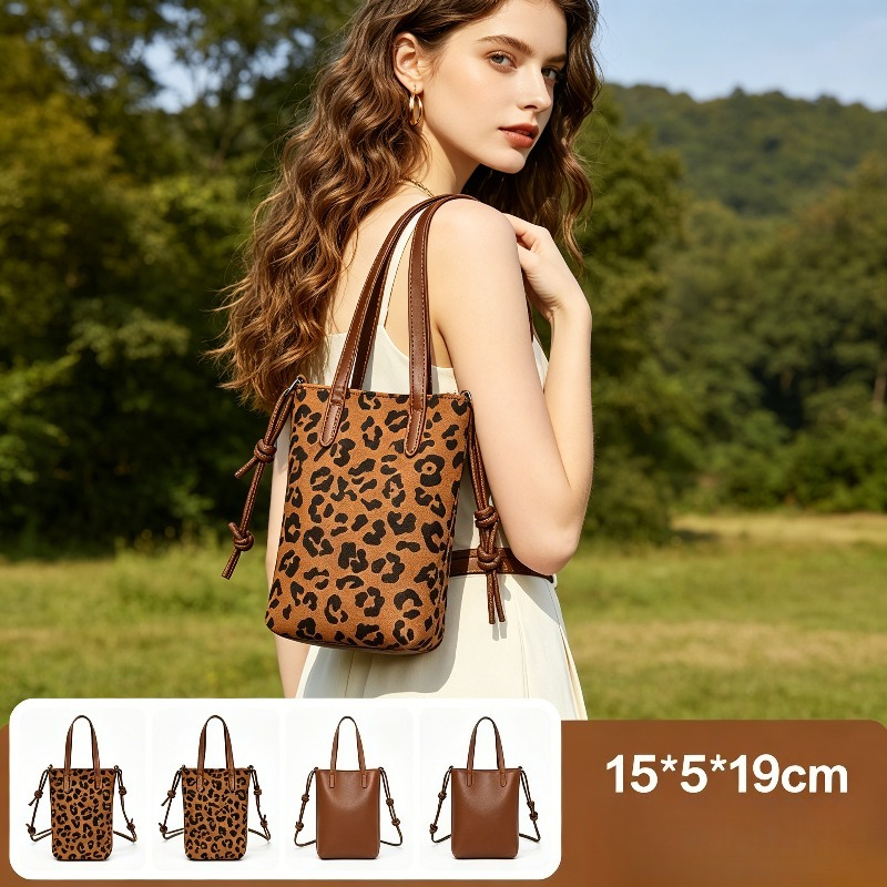 Vintage Niche Leopard Print Mi - Bucket Bag Suede 리뷰 및 가격