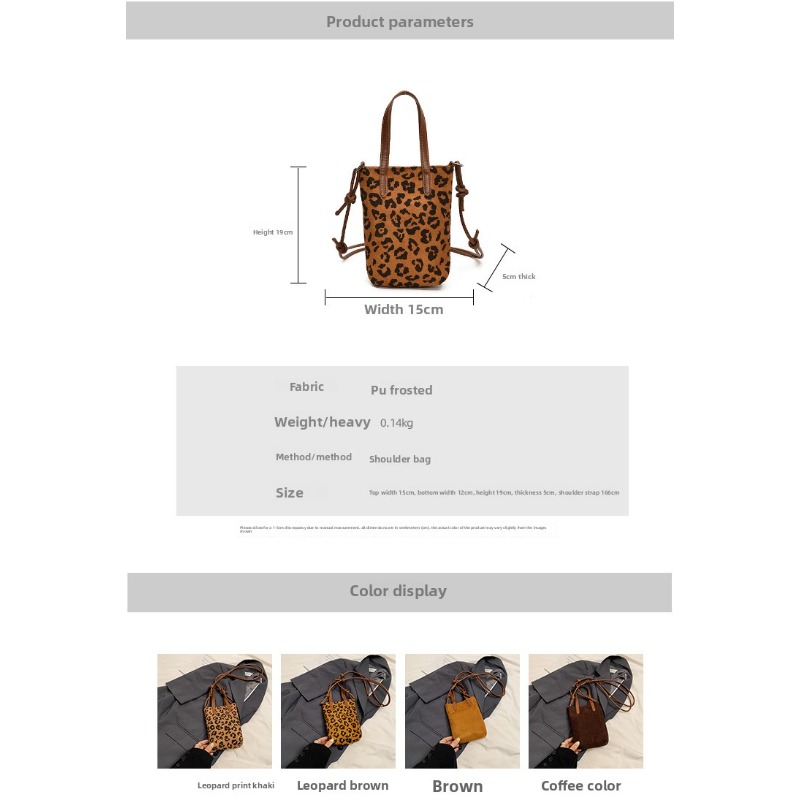 Vintage Niche Leopard Print Mi - Bucket Bag Suede 리뷰 및 가격