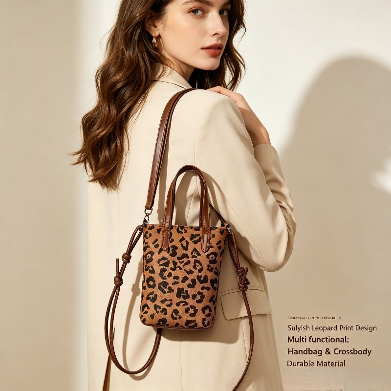 Vintage Niche Leopard Print Mi - Bucket Bag Suede 리뷰 및 가격
